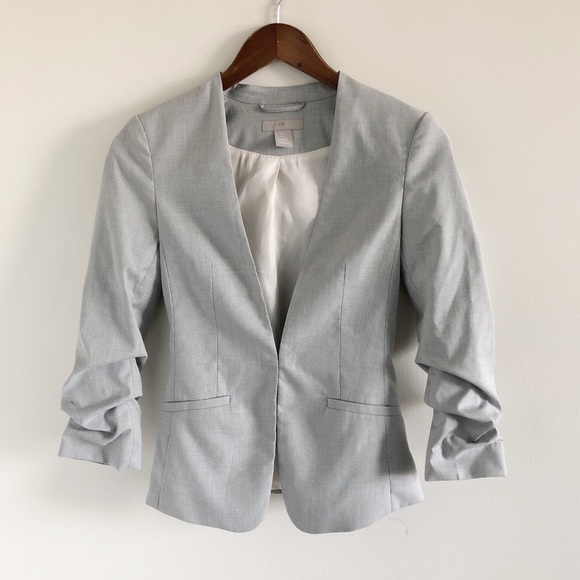 H&M Scrunch Sleeve Blazer Jacket Gray 0 Work